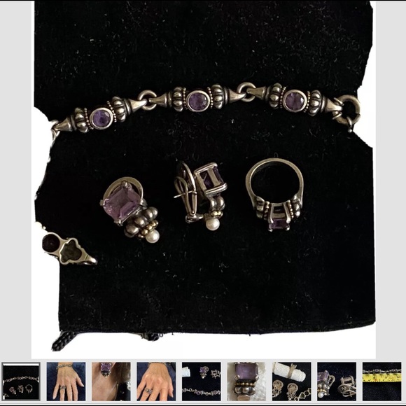 Lagos caviar amethysts  set earrings, bracelet & ring 7 - Picture 1 of 12